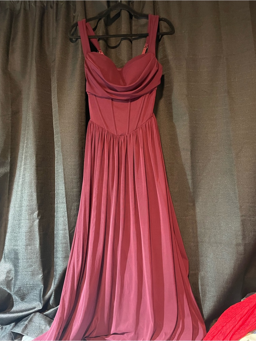 Elegant Wine Draped Maxi Corset style Dress with Gathered Skirt